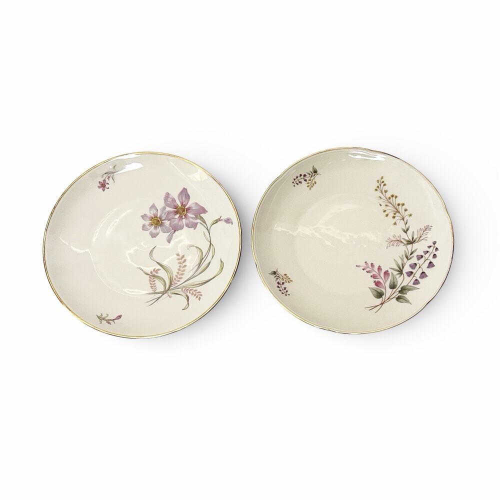 Seltmann Weiden Salad Plates Lot 2 Flowers Gold Trim Bavaria Collectible Vtg